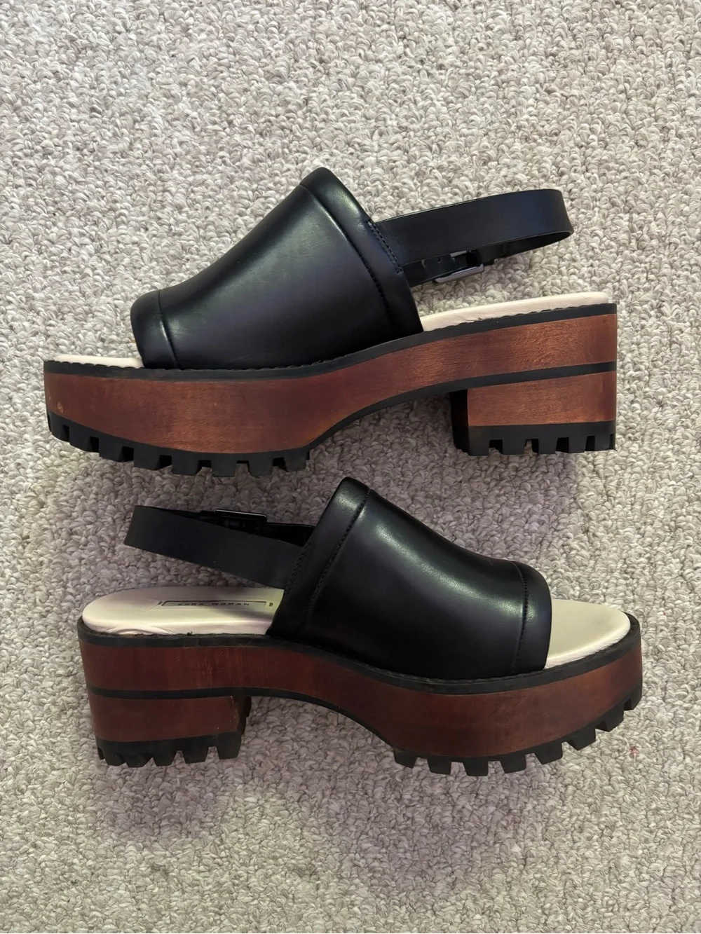 Zara Black Leather Platform Slingback Chunky sole